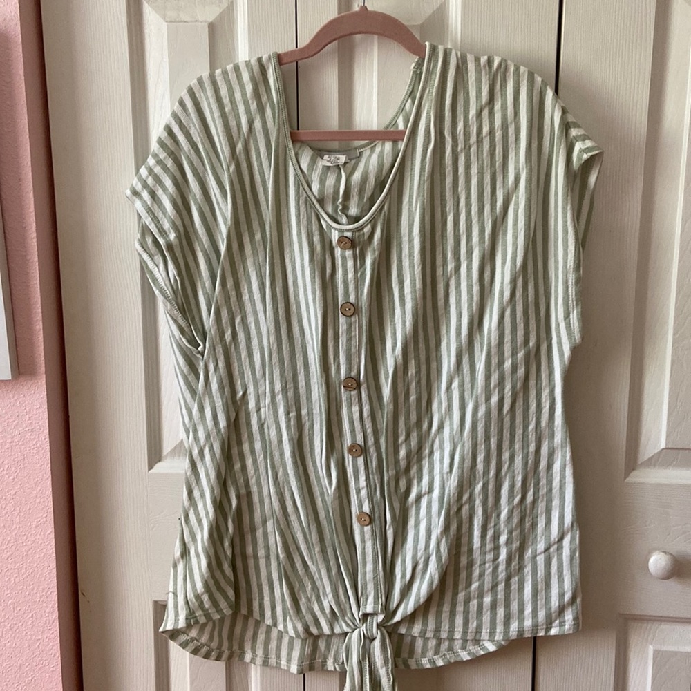 Plus Size Green Striped button down top